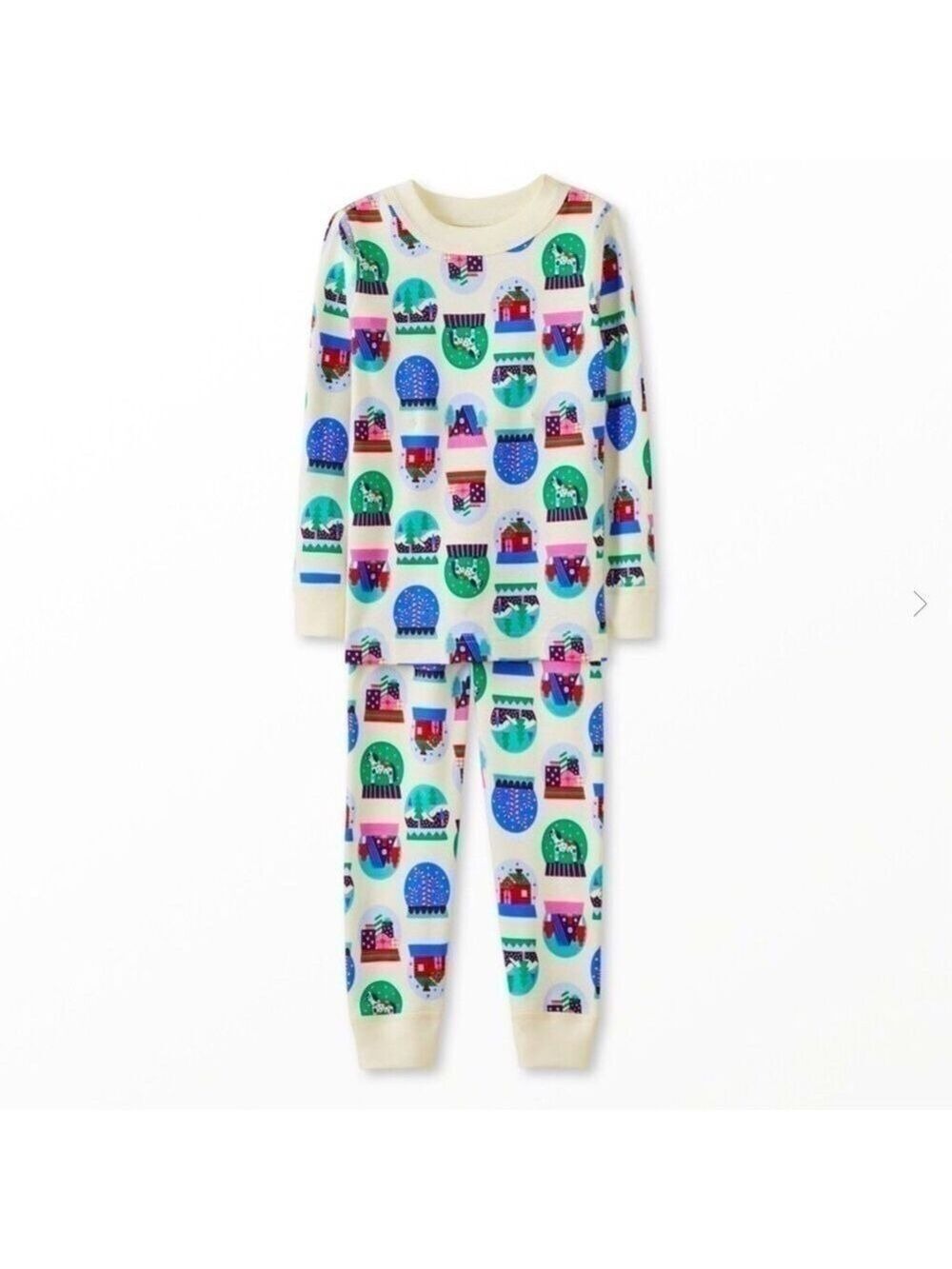 HANNA Andersson Long John Holiday Print Pajama Set Organic Hygge Snowglobes 4